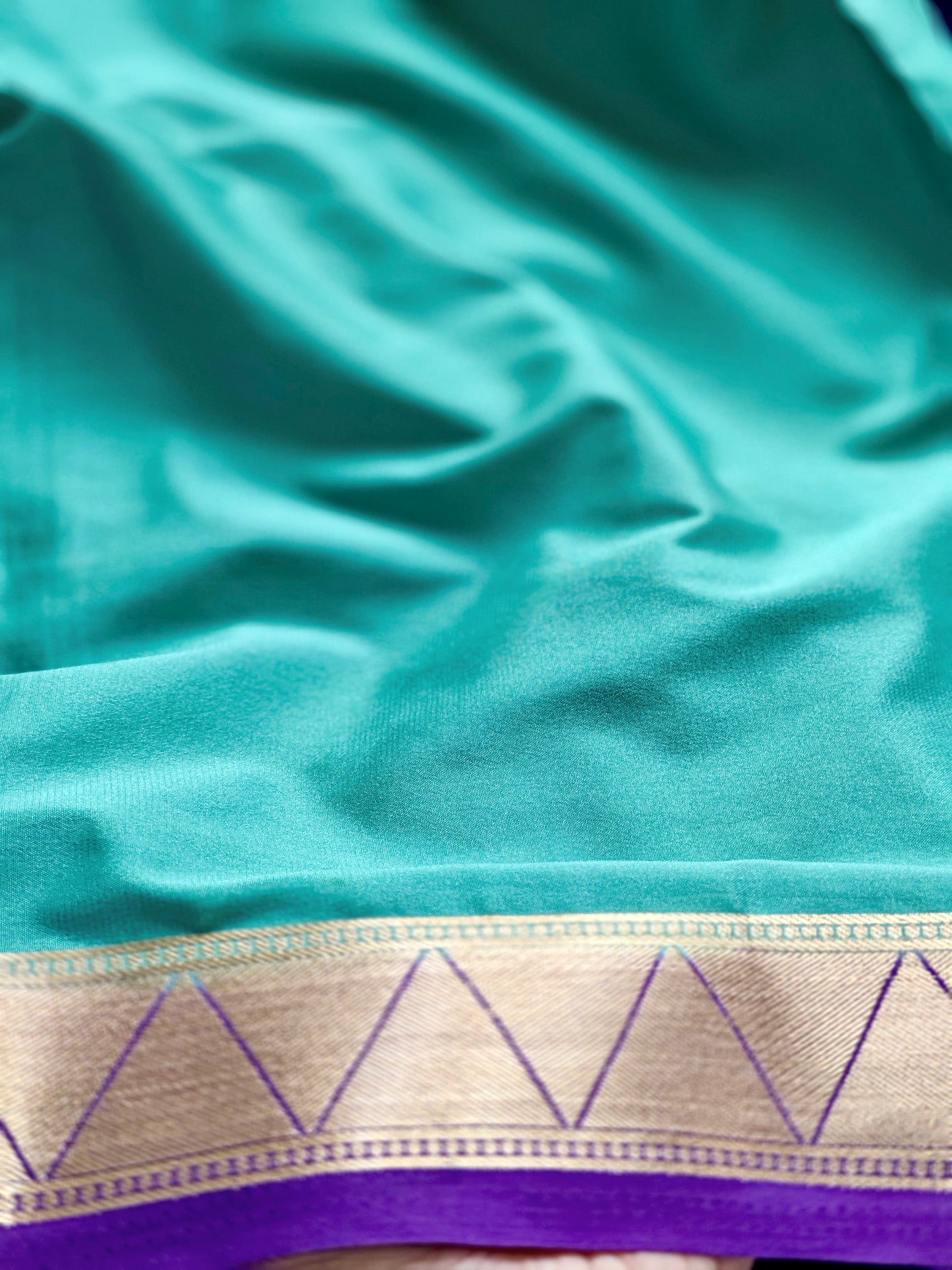 Sea Green & Purple Semi Crepe Silk