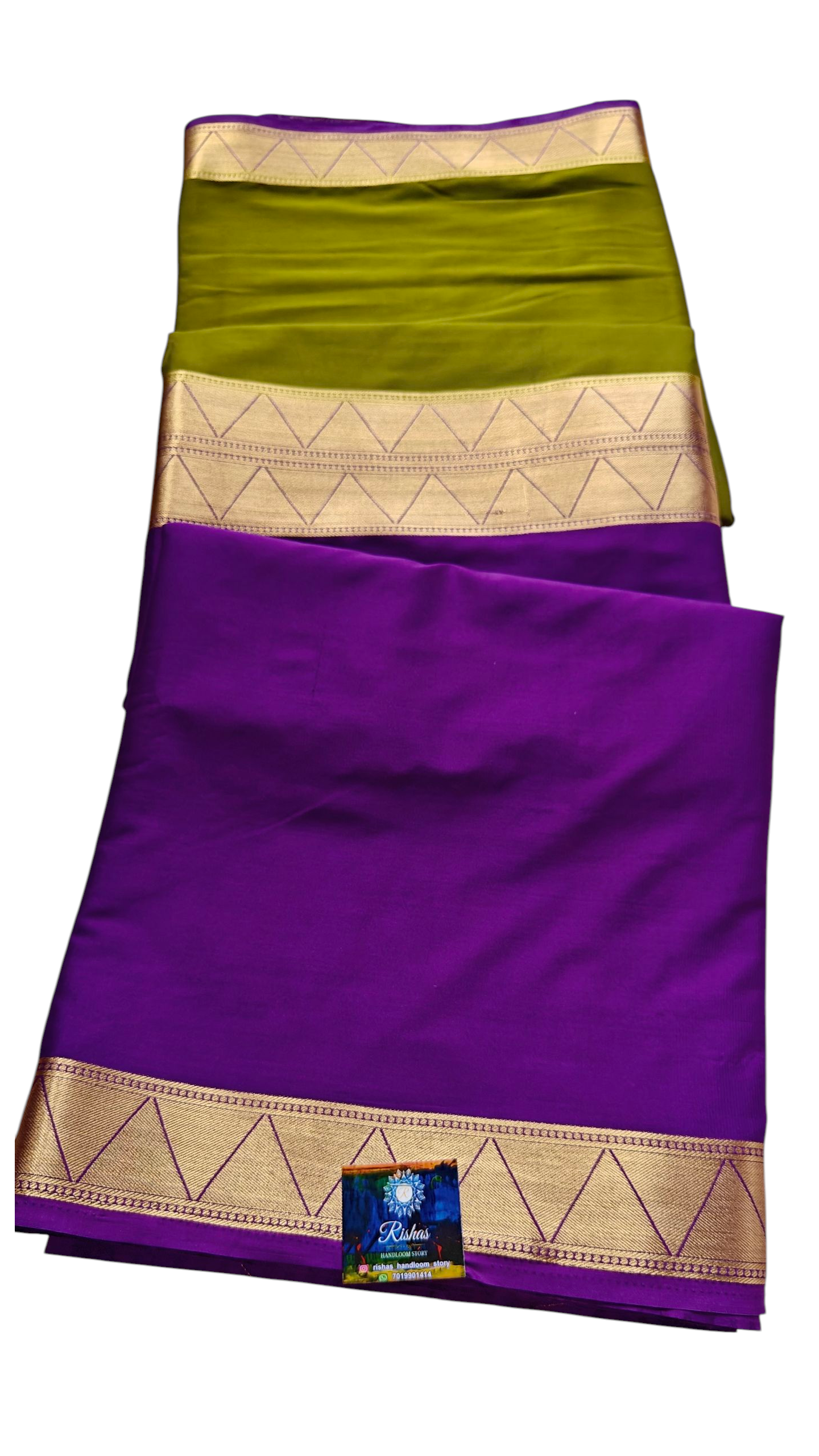 Dark olive & Purple Semi Crepe Silk