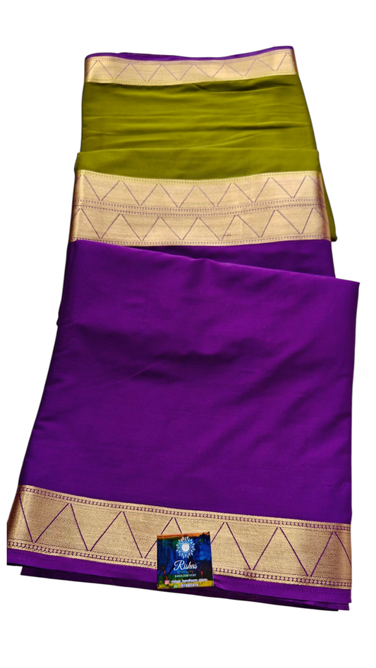 Dark olive & Purple Semi Crepe Silk