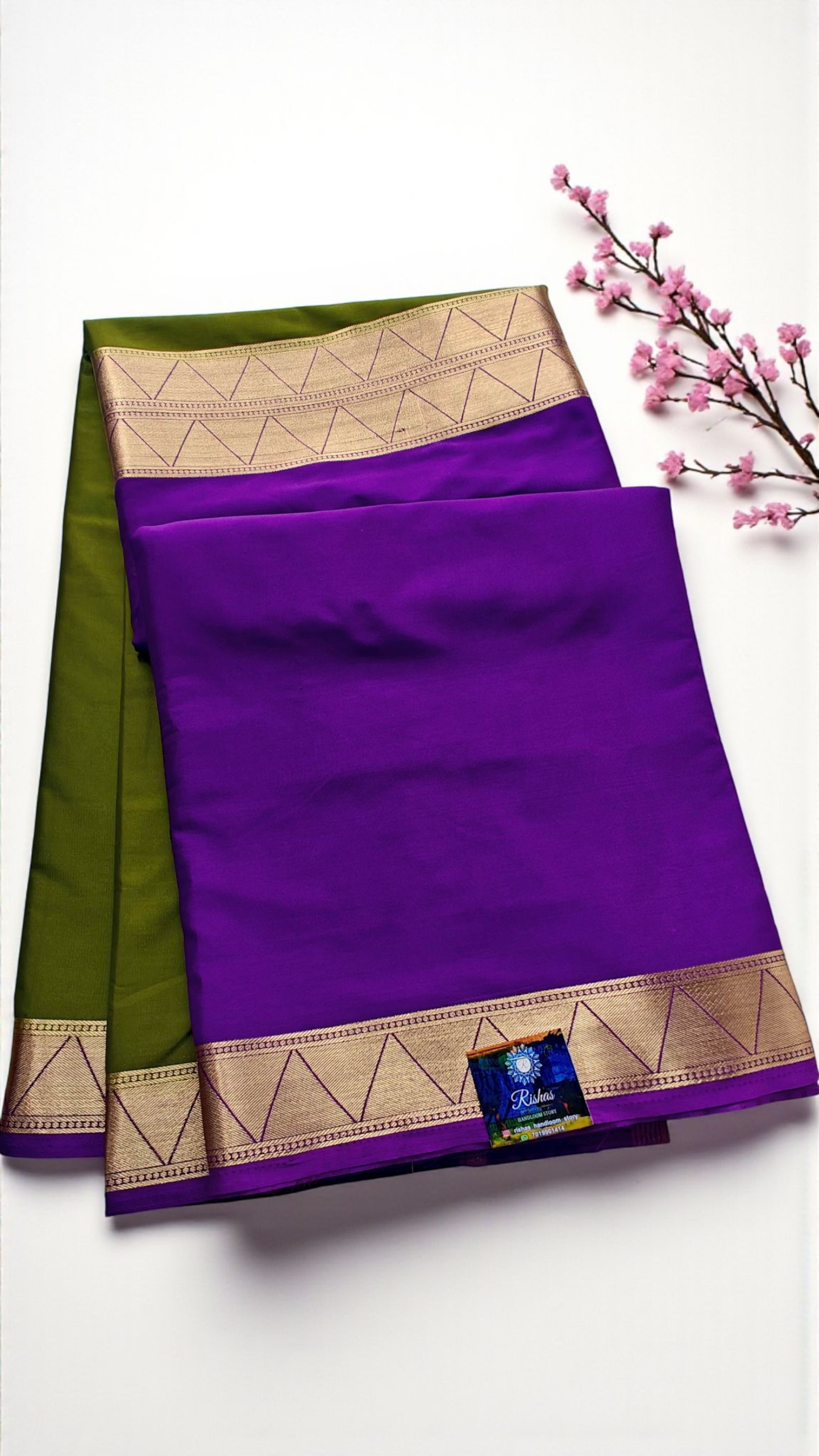 Dark olive & Purple Semi Crepe Silk
