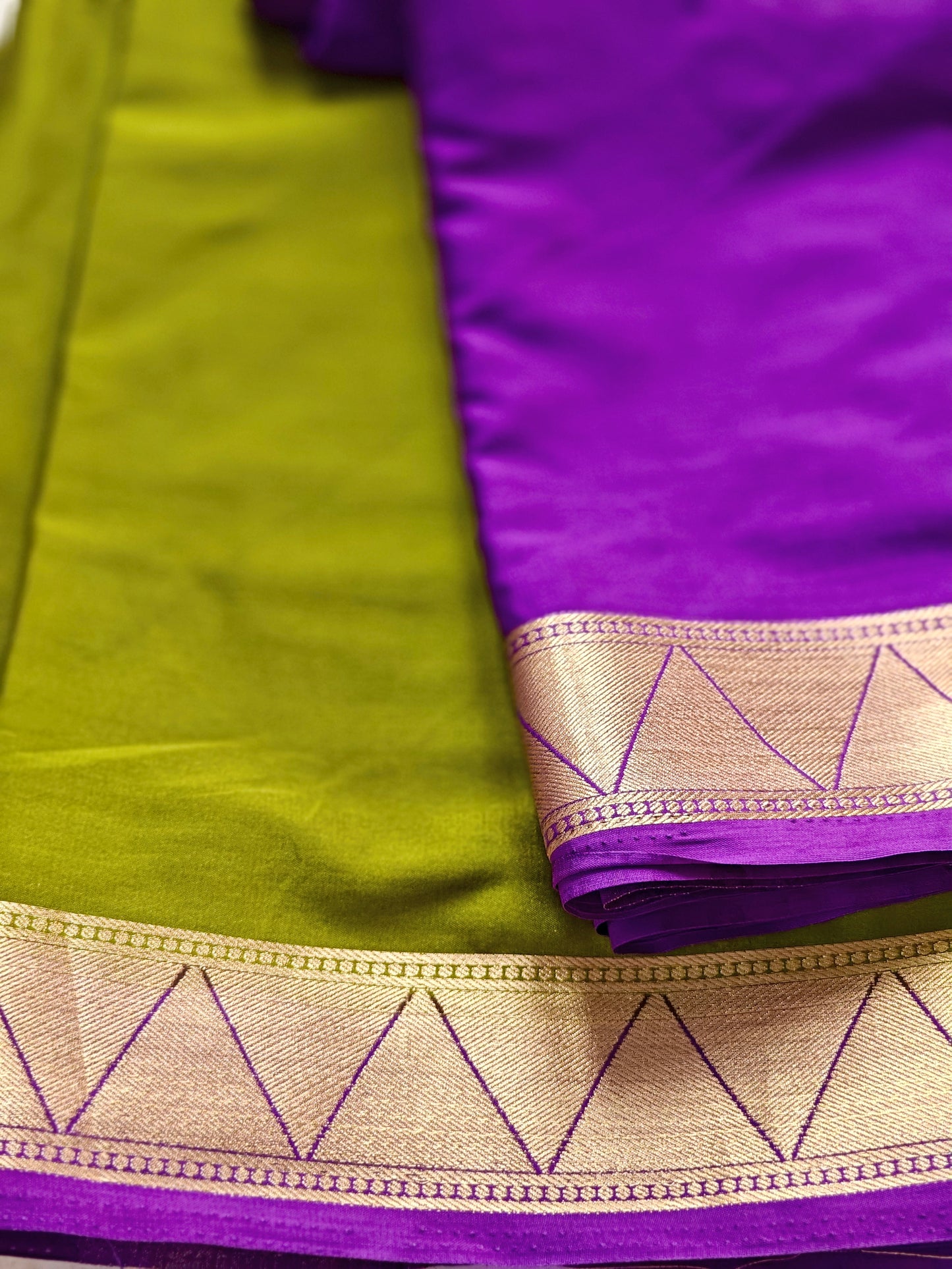 Dark olive & Purple Semi Crepe Silk