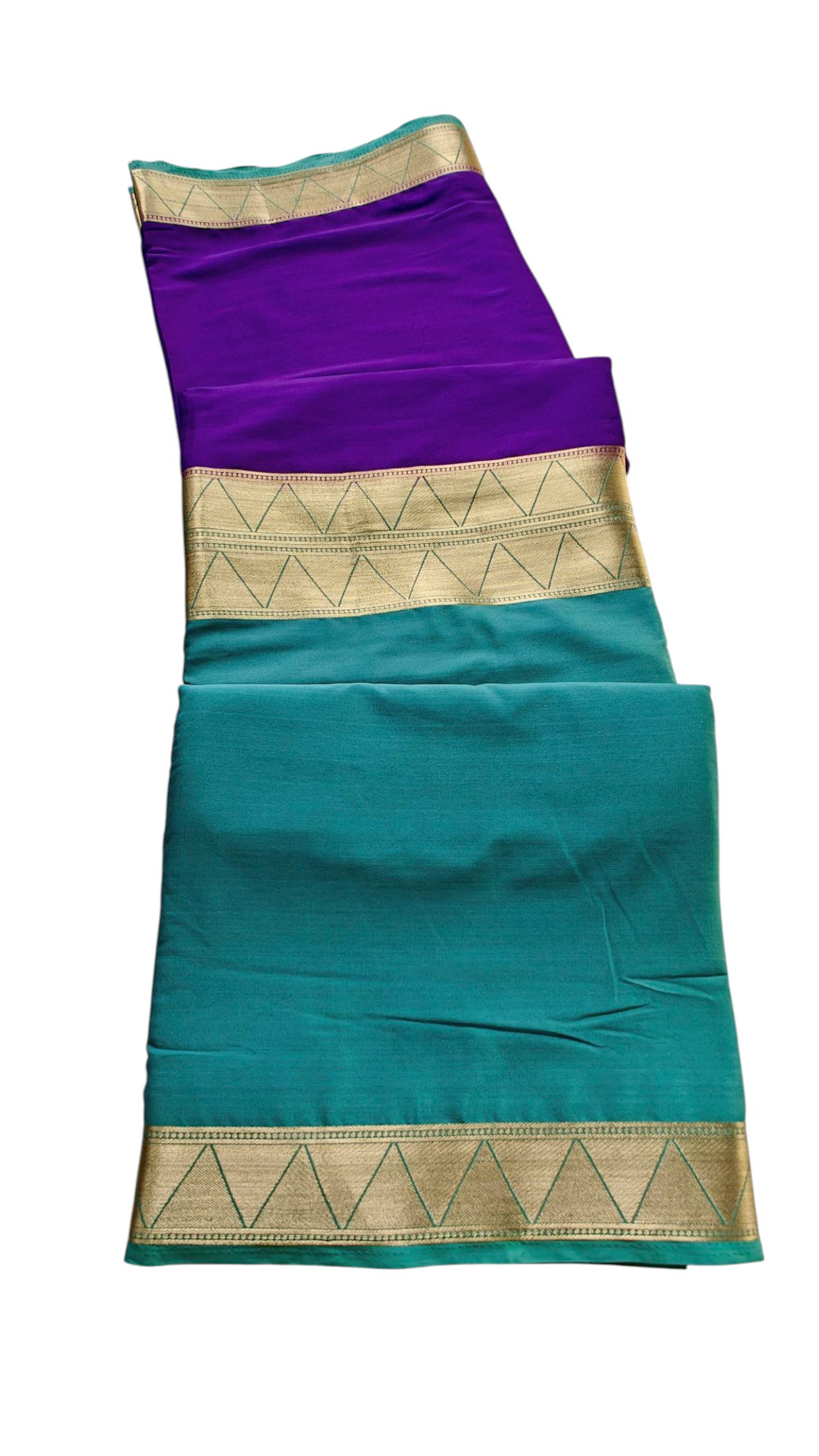 Purple & Sea Green Semi Crepe Silk