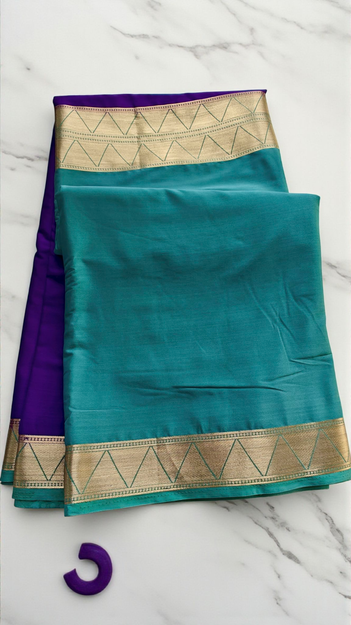 Purple & Sea Green Semi Crepe Silk