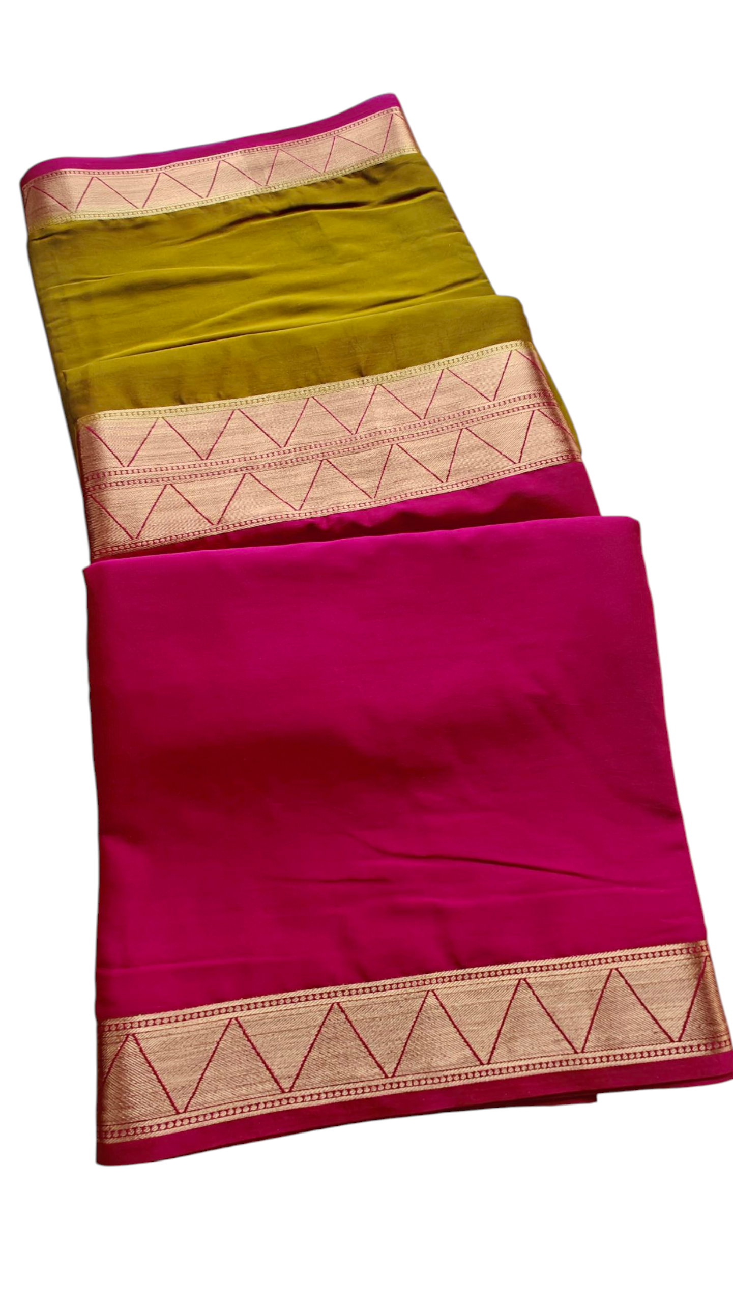 Mehendi Green & Rani Pink Semi Crepe Silk