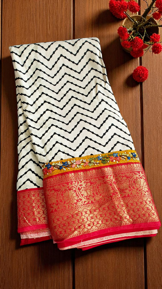 White zigzag pure dola silk