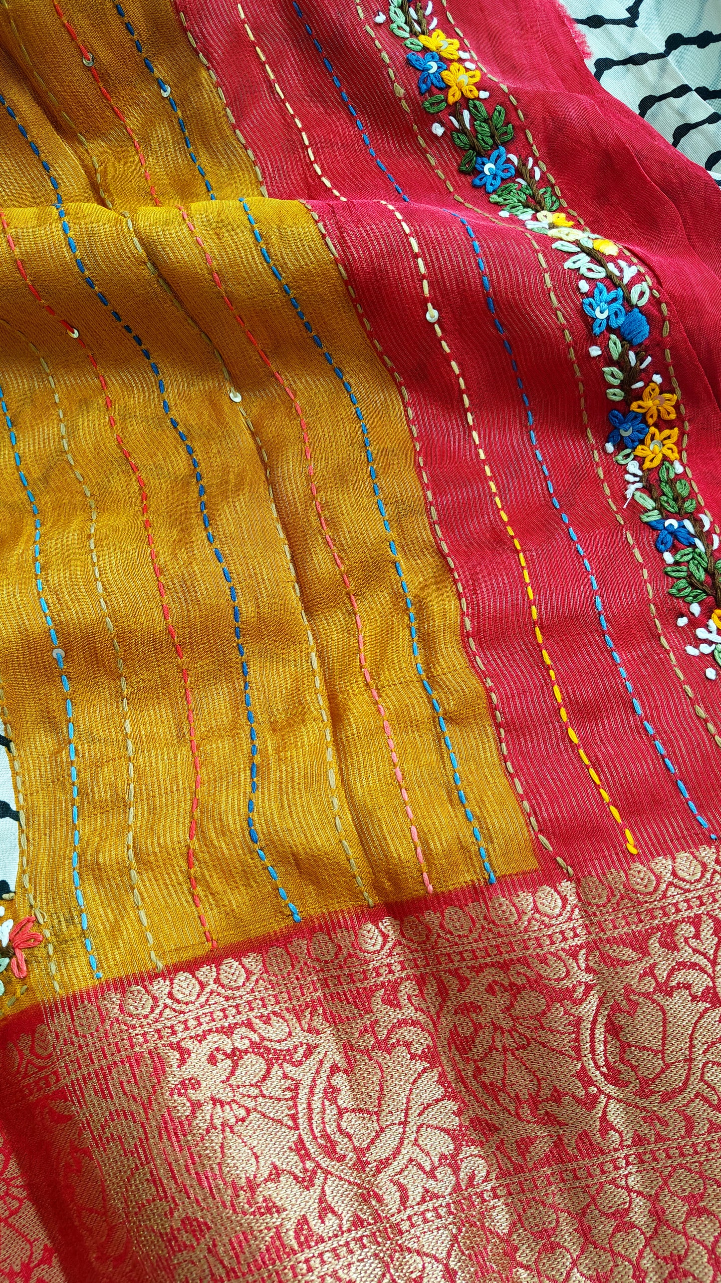 White zigzag pure dola silk