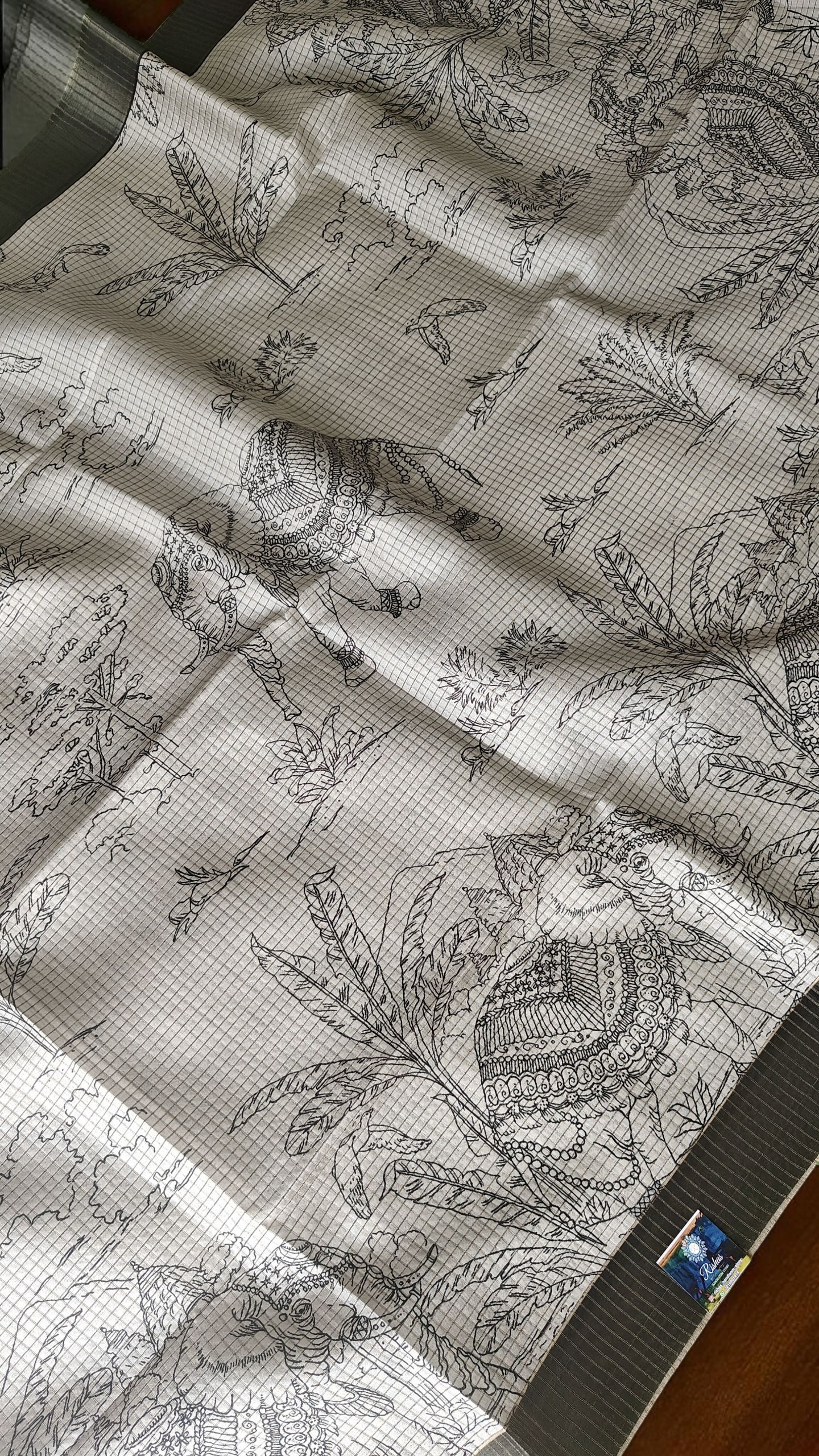 Black & white semi tussar saree