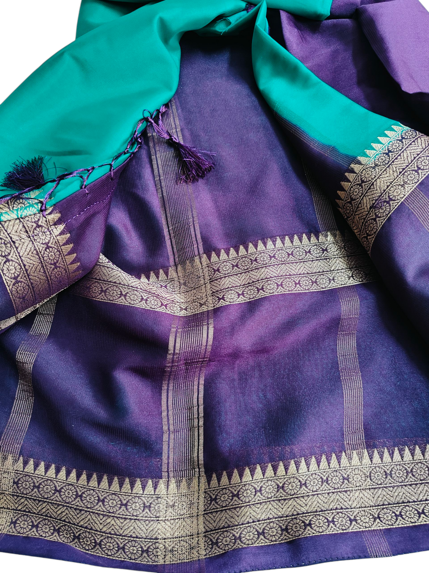 Rama green & purple semi crepe silk