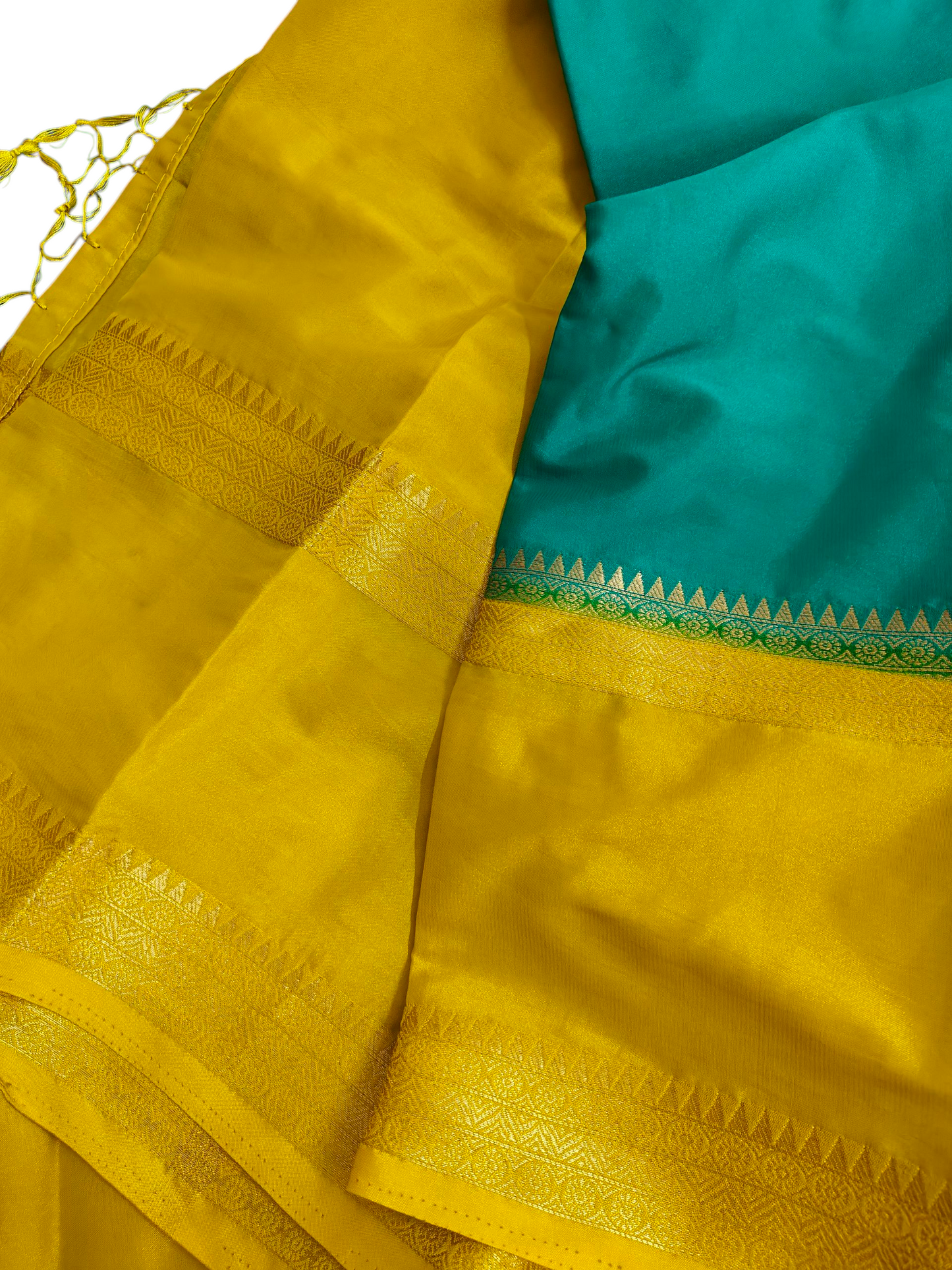 Green & mustard crepe silk