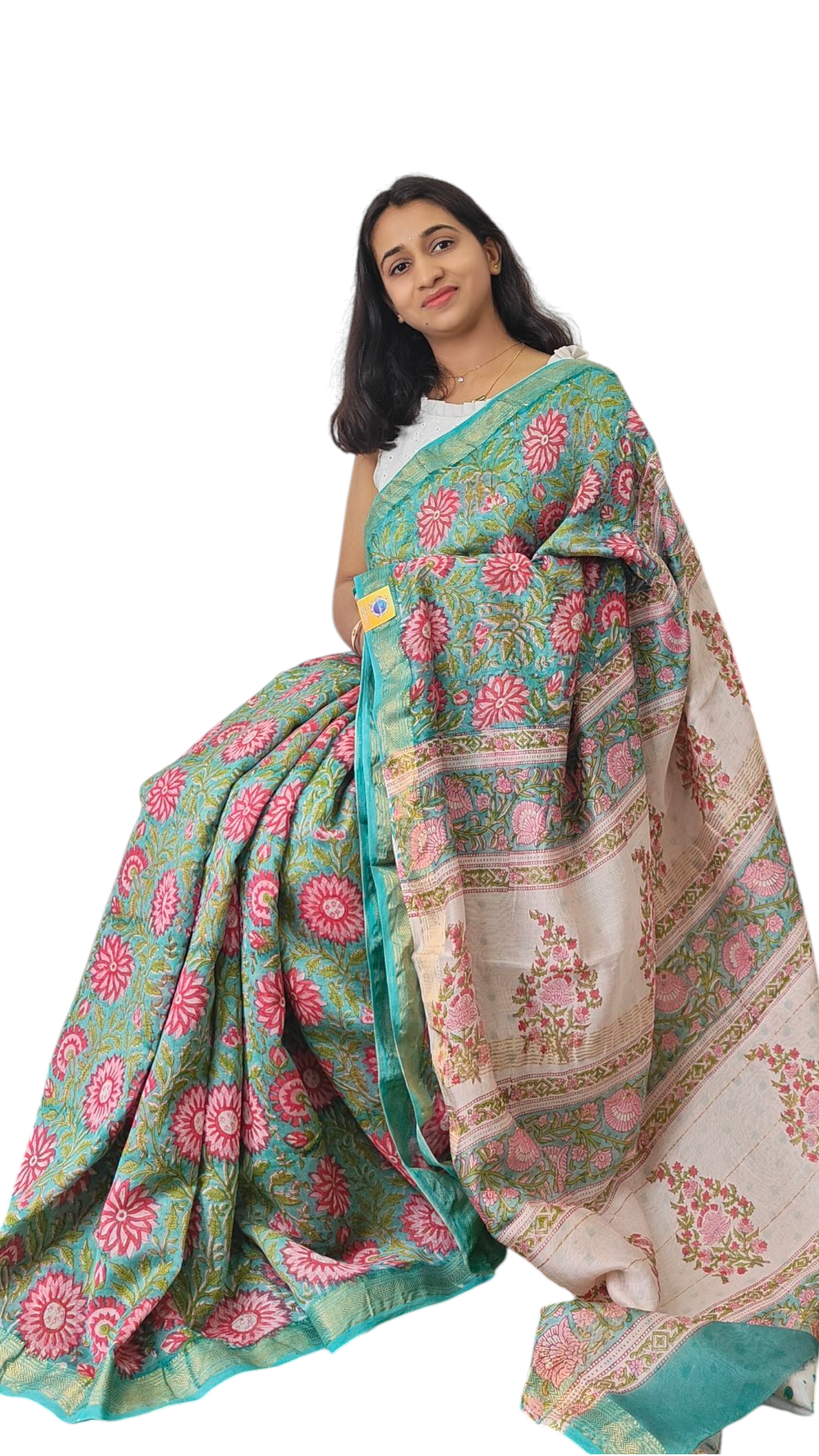Green Floral Maheshwari silk cotton saree