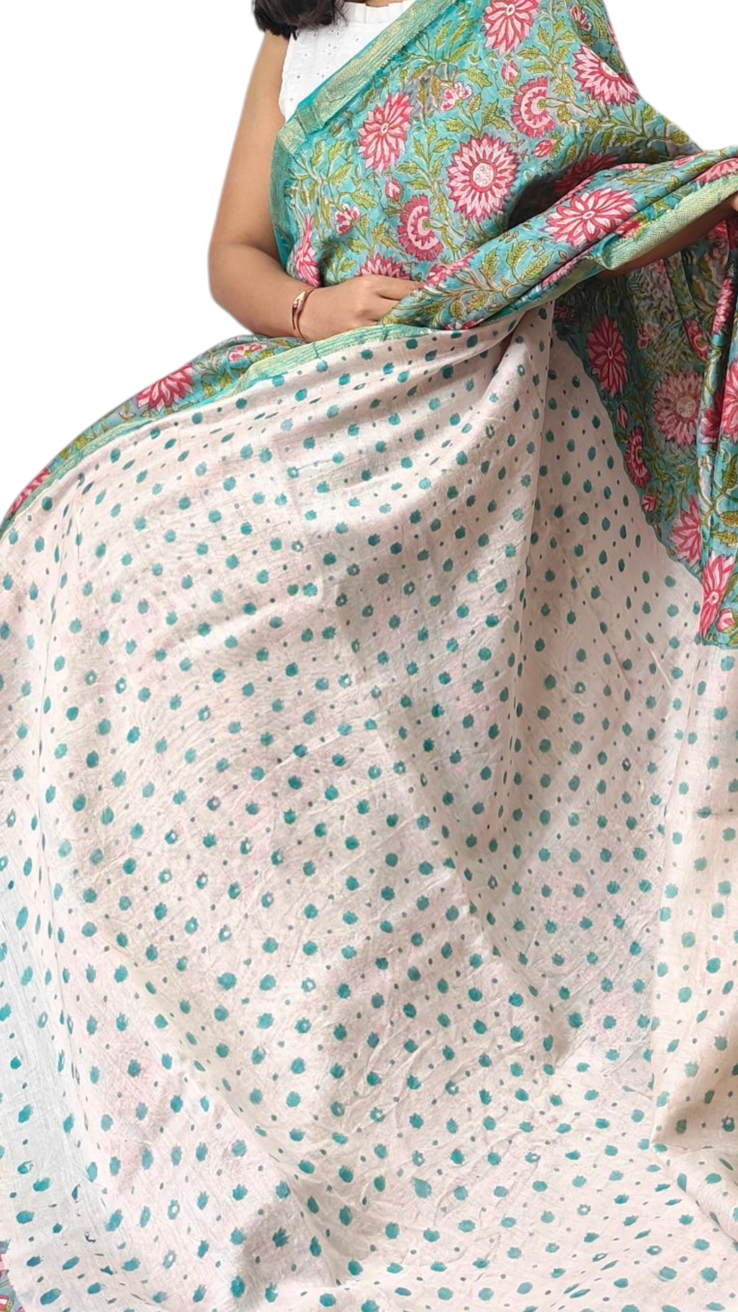 Green Floral Maheshwari silk cotton saree