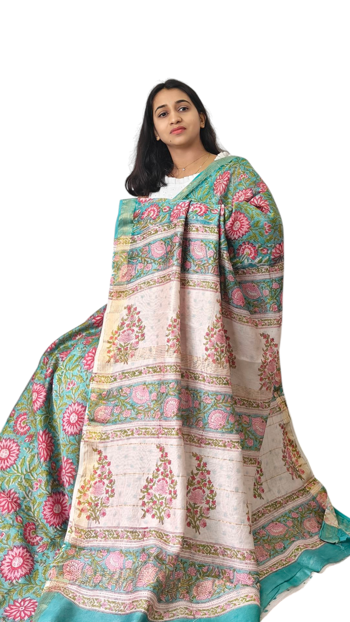 Green Floral Maheshwari silk cotton saree