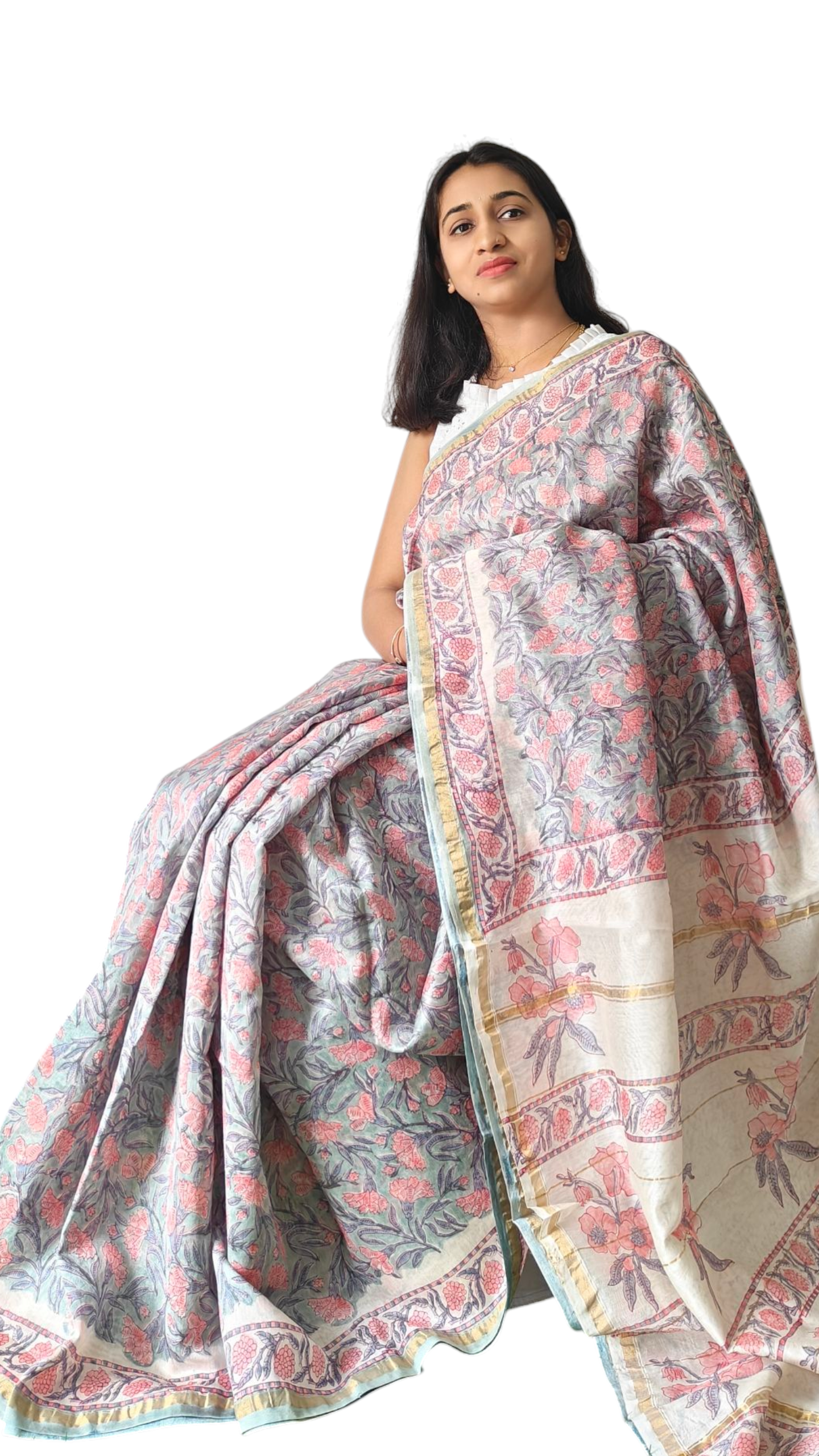 Pastel Green floral Chanderii silk