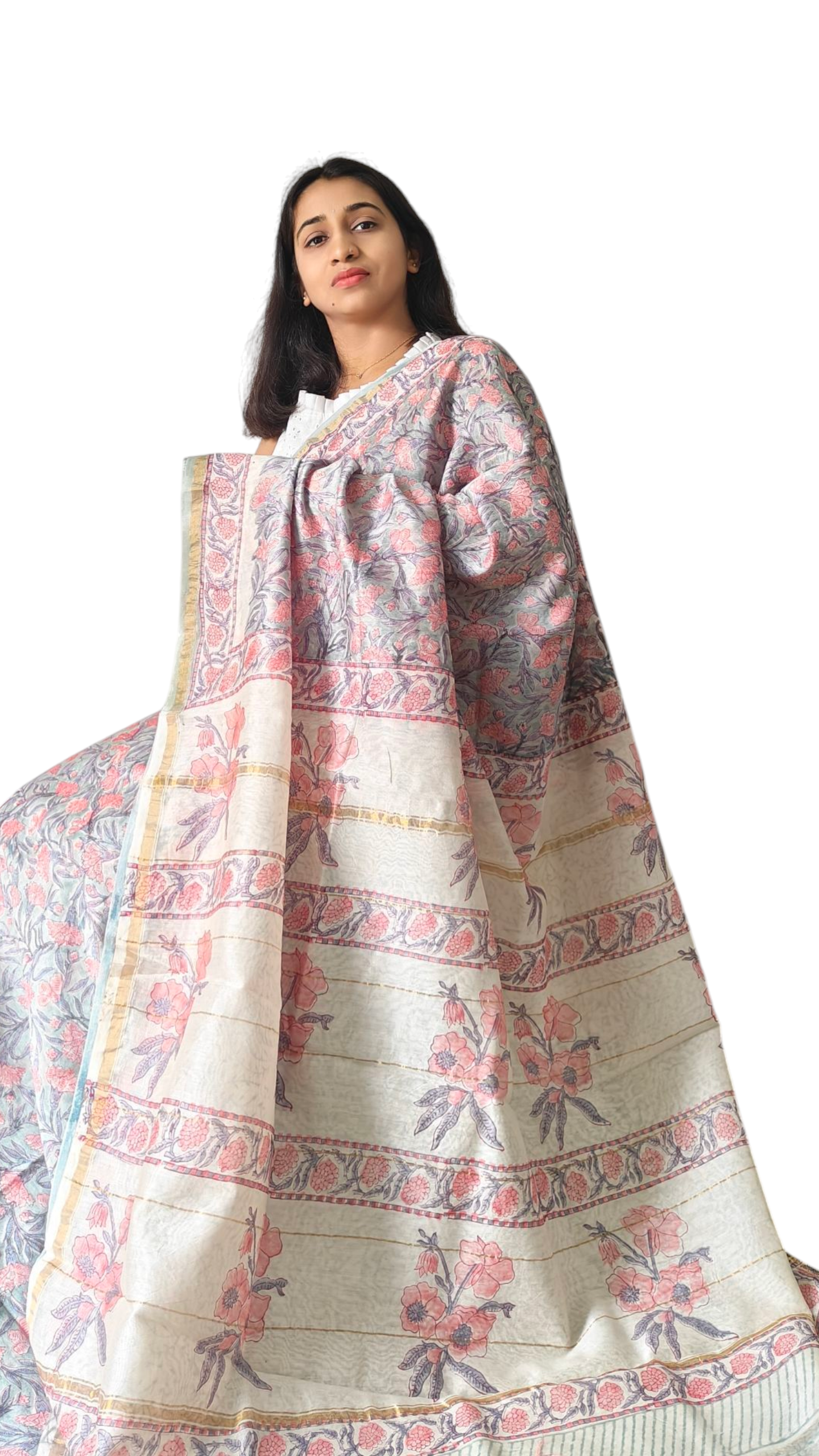 Pastel Green floral Chanderii silk