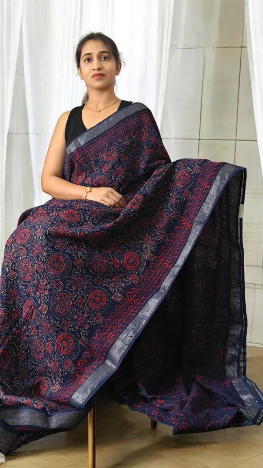 Aarna Navy Blue Linen saree