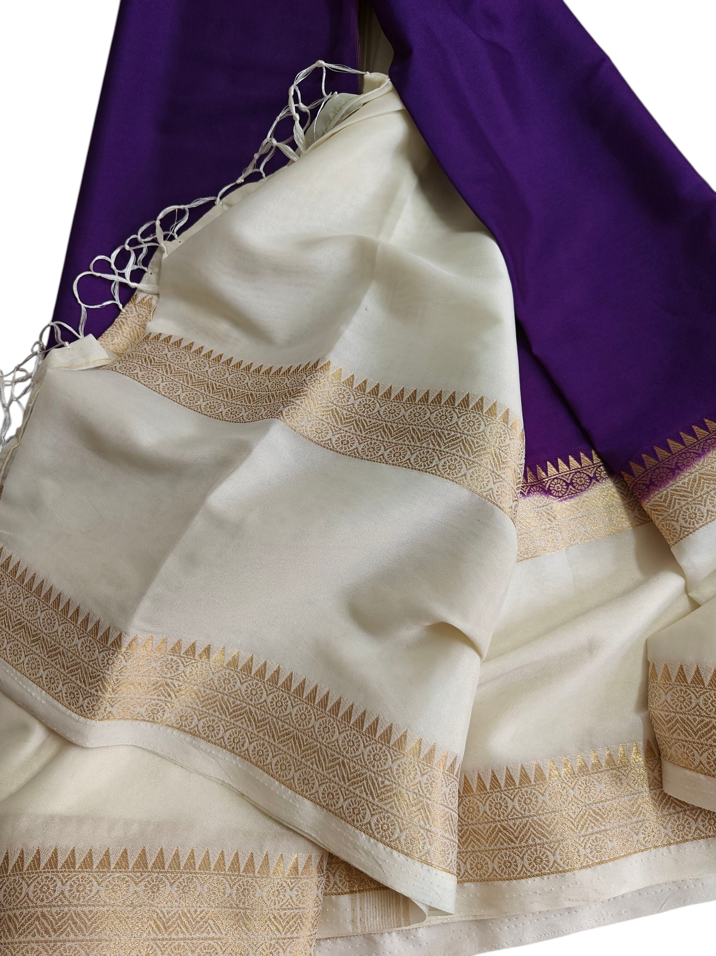 purple & white semi crepe silk