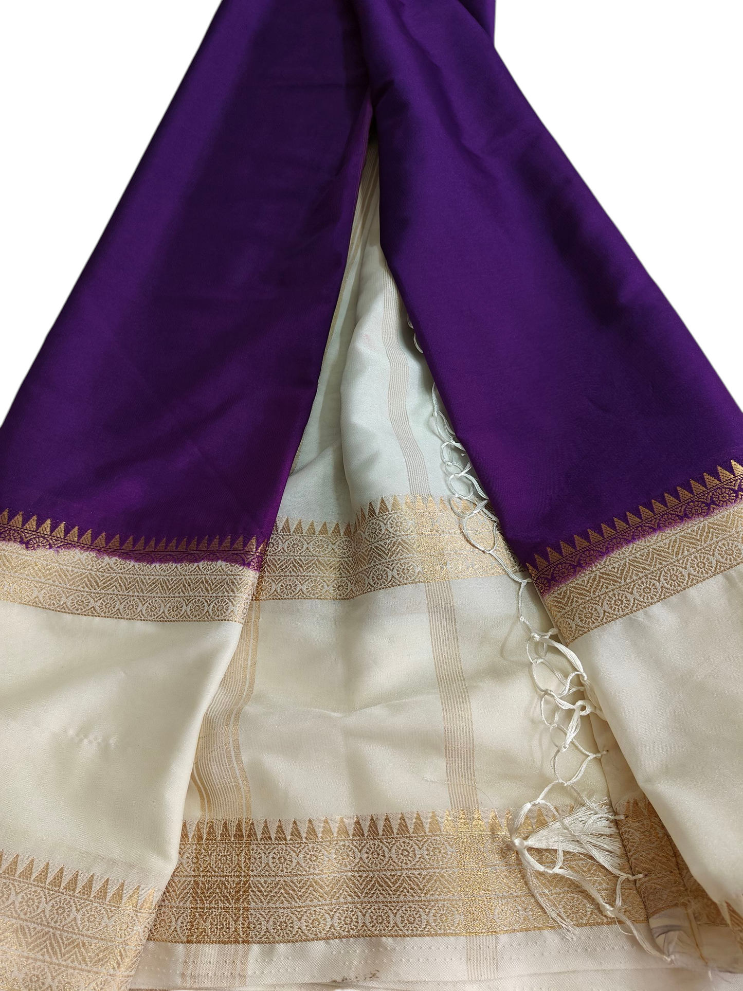 purple & white semi crepe silk